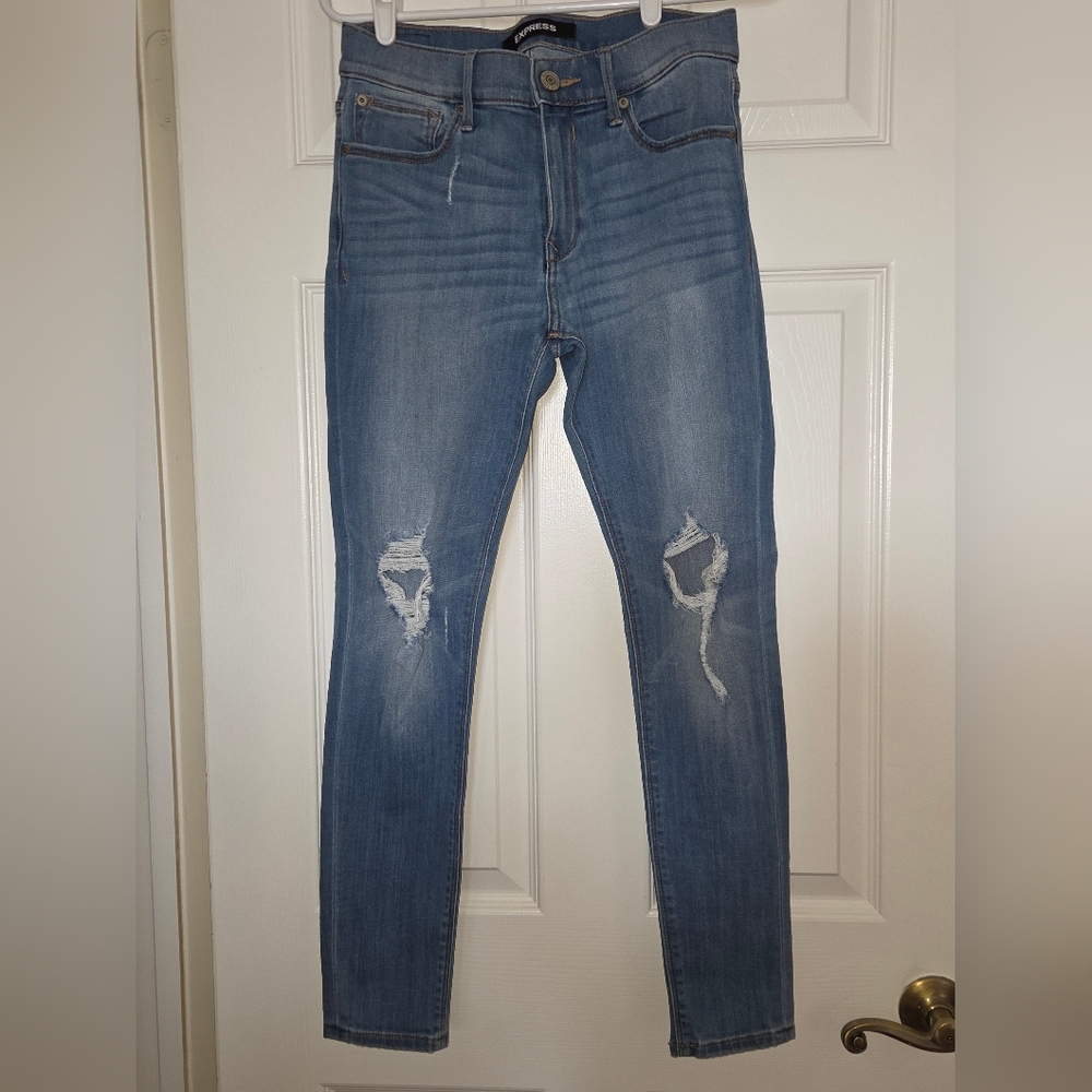 Express Blue Distressed Skinny Jeans